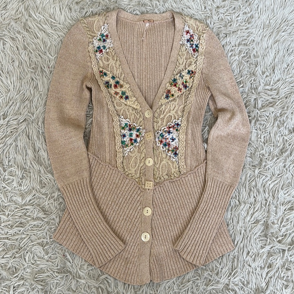 Free People Cotton and Silk Blend Cardigan